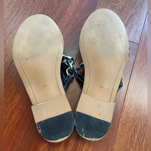 Jessica Buurman Black Leather Silver Chain Slide Sandlas Size FR 38 - Picture 2 of 5